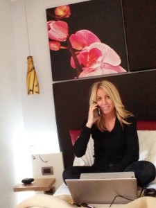 Julie in our room at Hotel Gravina San Pietro in Rome.